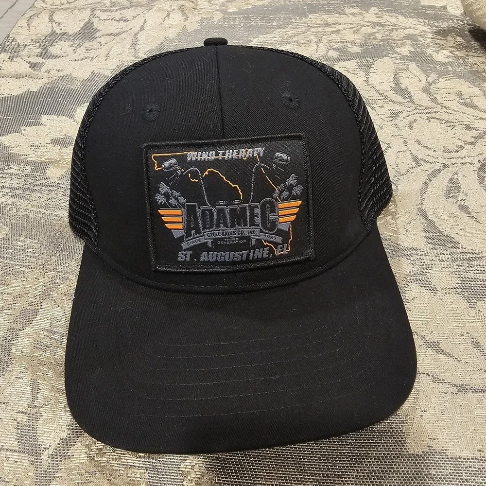 Snapback Black Biker Hat Adamec Cycles Trucker Hat Harley Davidson
